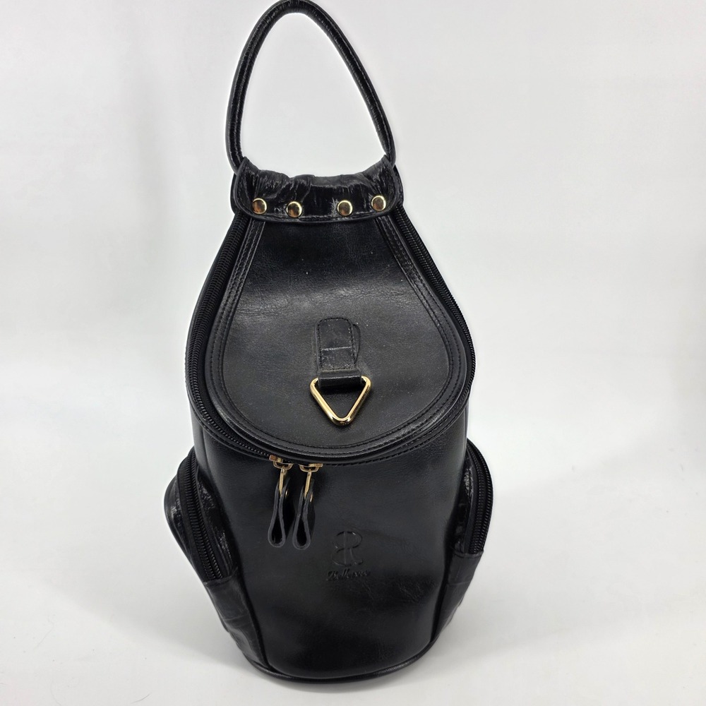Bellerose Black Leather Convertible Backpack Sling Bag Vintage Gold Hardware